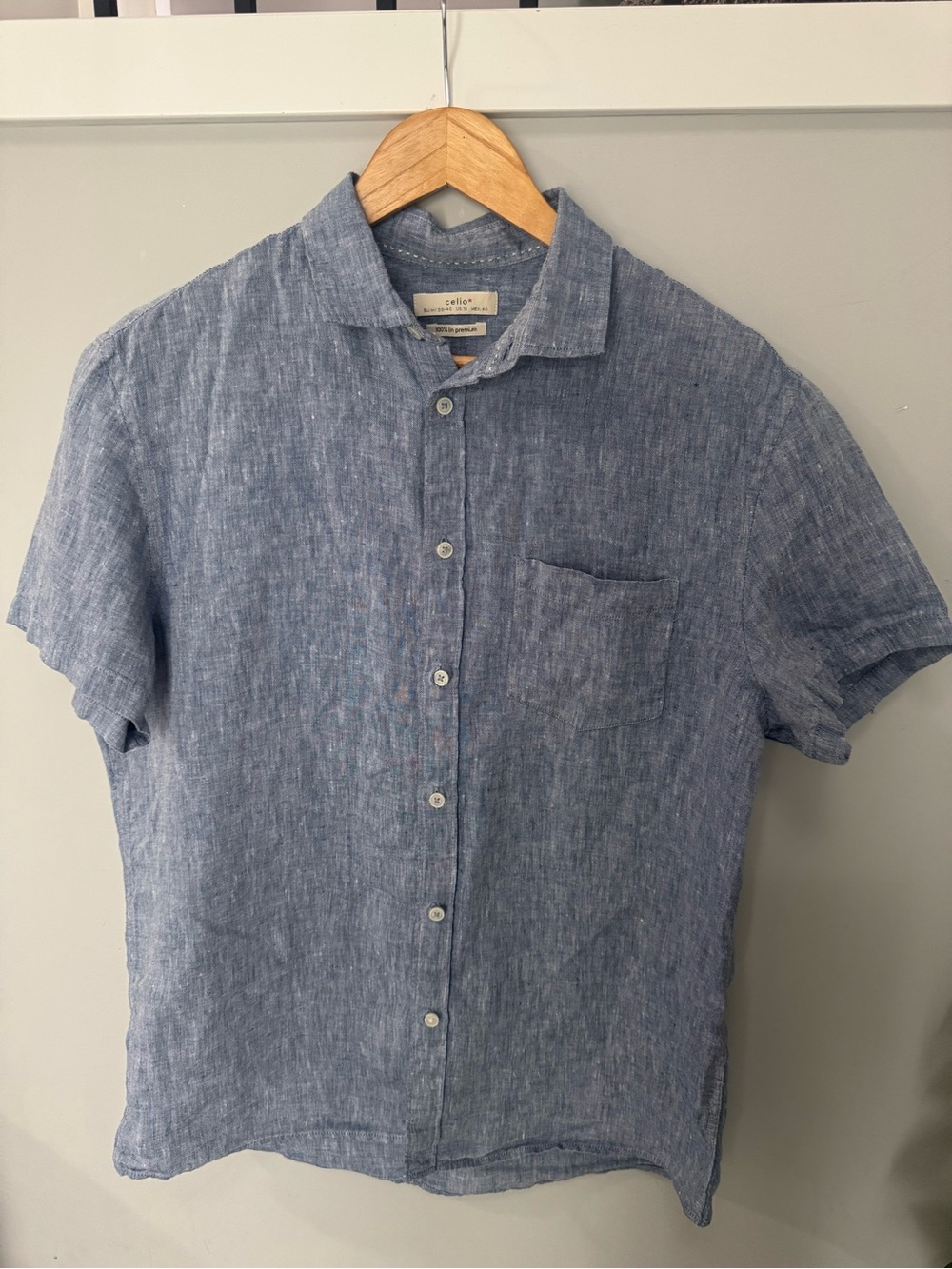 Men's Short-Sleeve Linen Button-Down Shirt - Blue